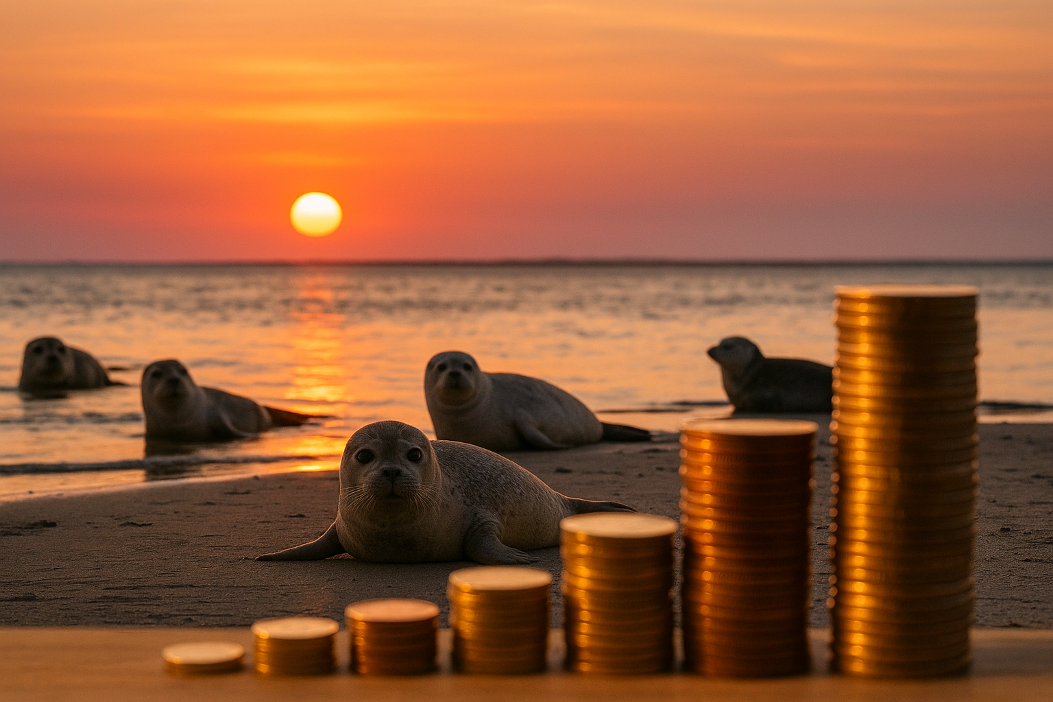 oplev sæler i solnedgang fanø - Illustration